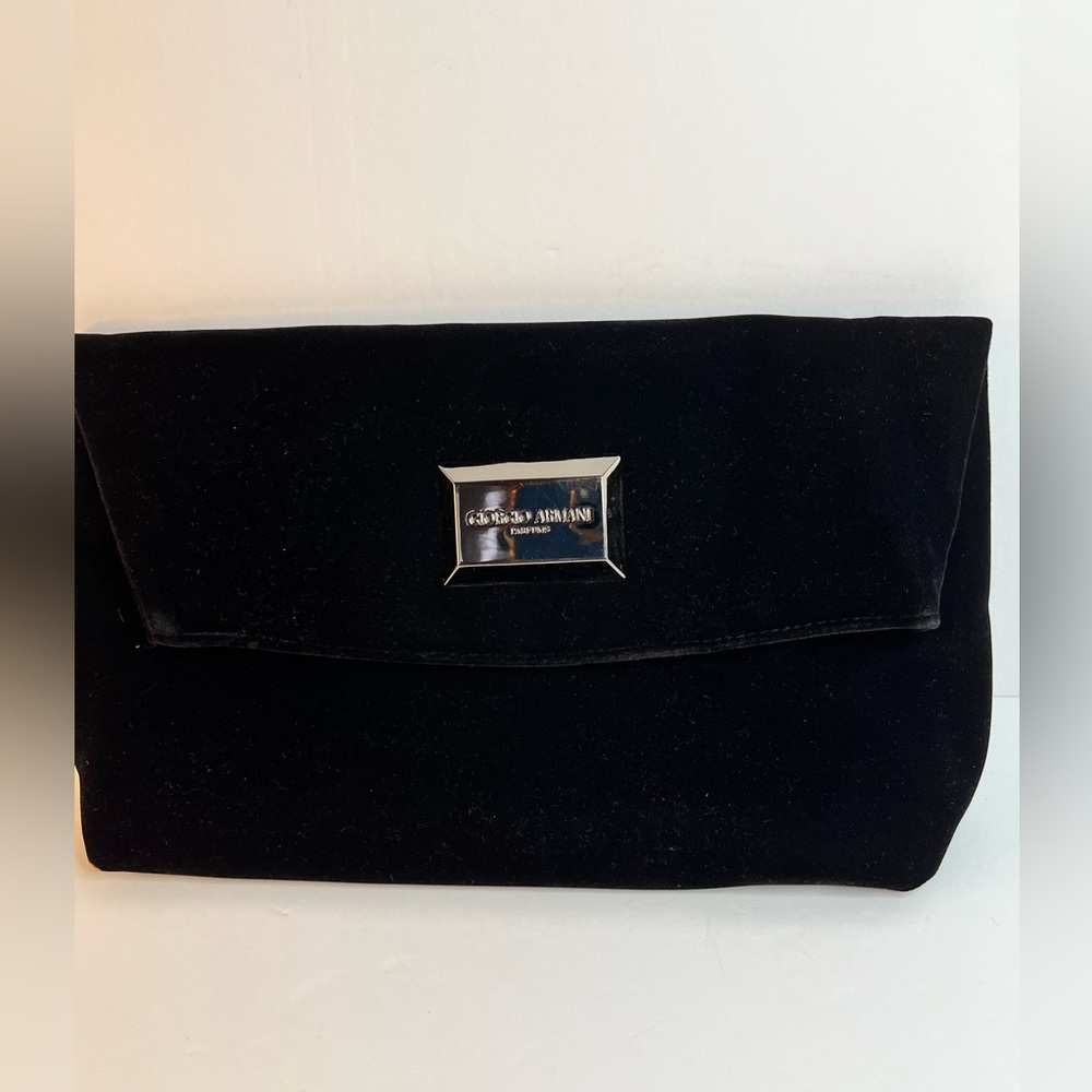 GIORGIO ARMANI Parfums Velour Black Luxury‎ Evening Clutch Pouch Purse magnetic